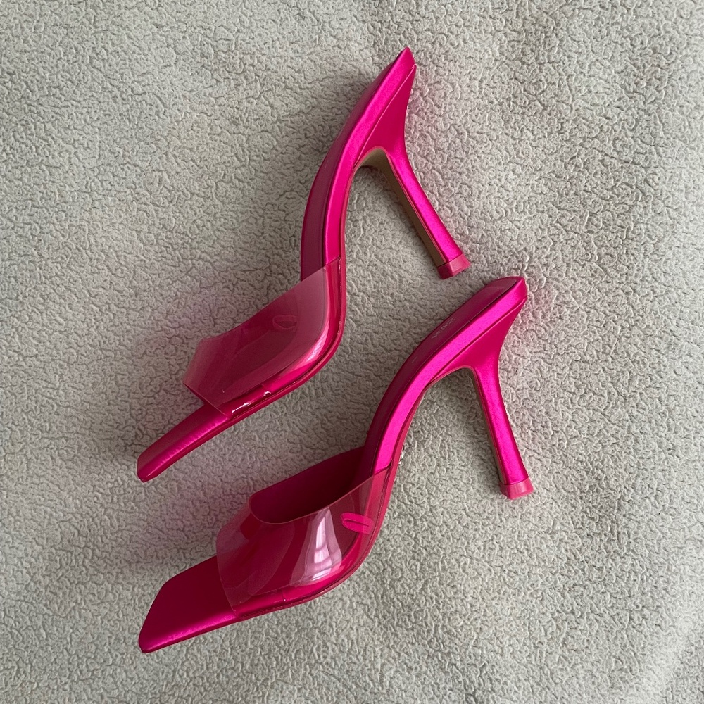 Zara Hot Pink Square Toe Clear Vinyl Mules